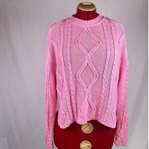 Wild Fable Vibrant Pink Cable Knit Cotton Sweater Small 331 03 6472 NWT Mens